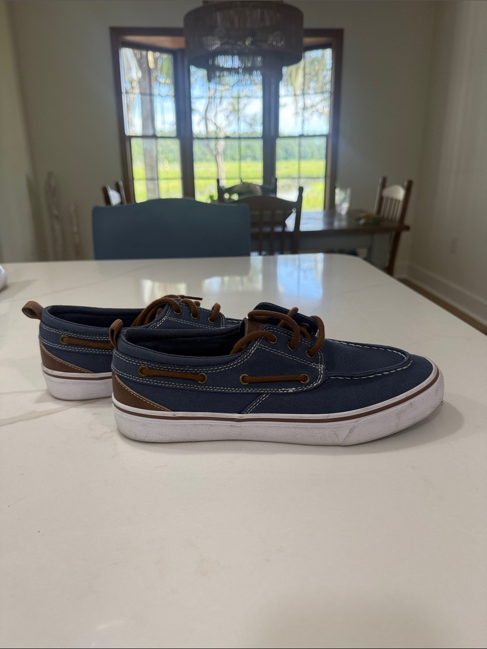 Target Men's Navy Canvas Loafers with Brown Accents
